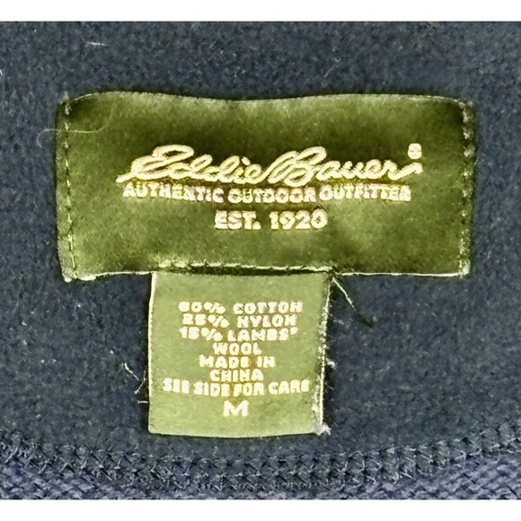 Men’s Eddie Bauer Blue Size M Lambswool Gorp Norm 1/4 Zip Sweater Arm Stripes - Picture 4 of 4